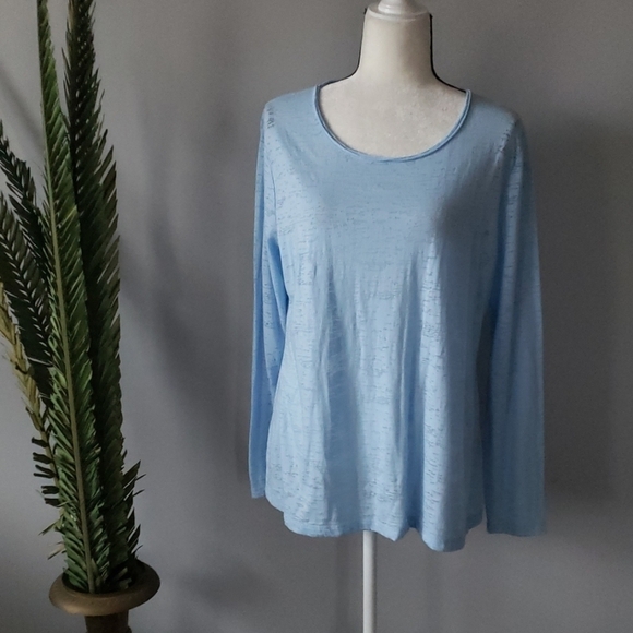 Cato light blue long sleeve burn out tee - Picture 1 of 6